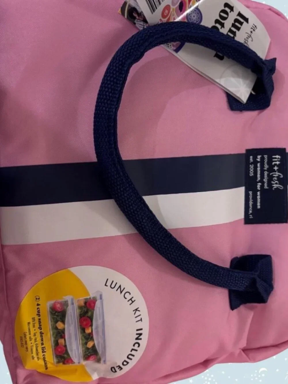 Fit + Fresh pink lunch tote with matching lunch kit